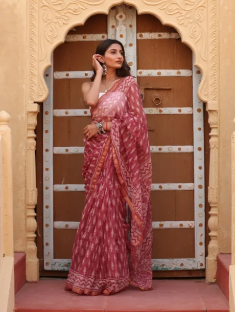 Rich Maroon Kota Doria Saree – Elegant, Lightweight & Timeless Tradition