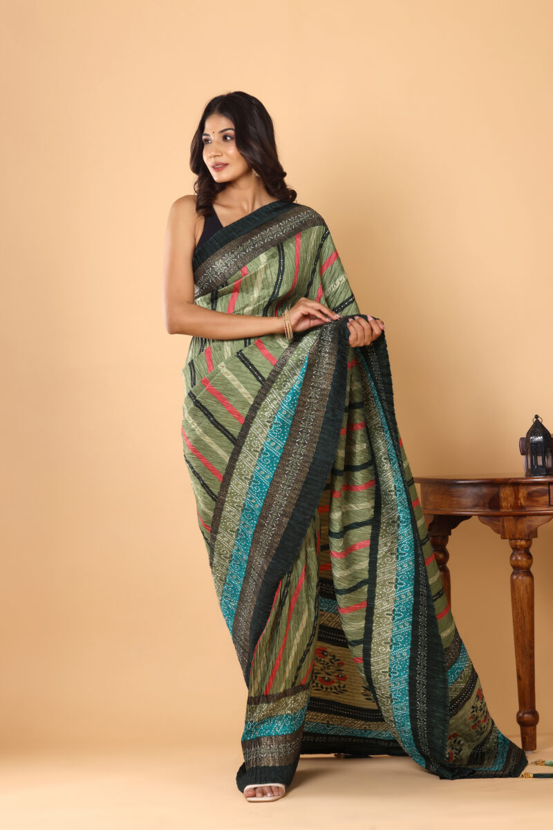 Multicolor Striped Dola Silk Saree With Zari