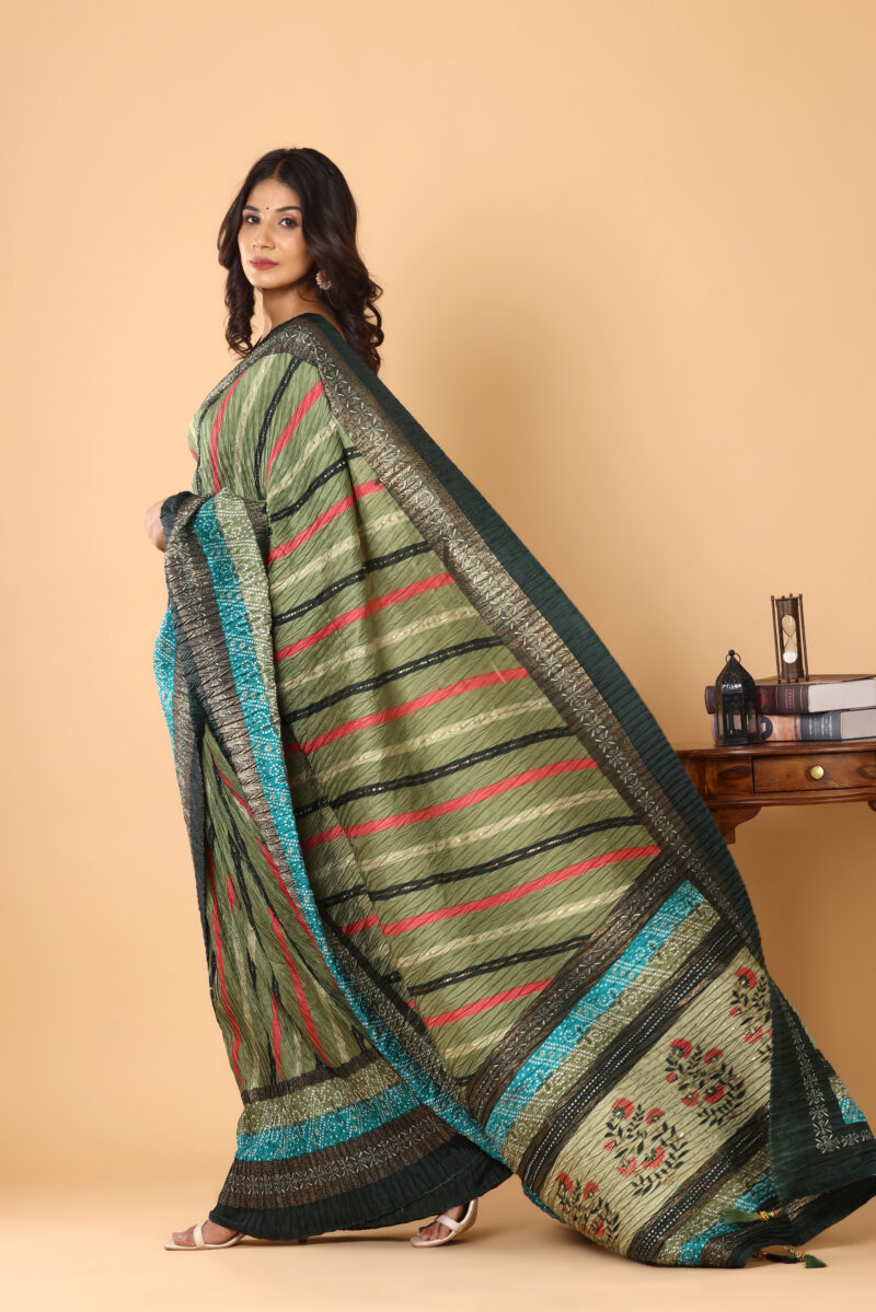 Multicolor Striped Dola Silk Saree With Zari - Image 3