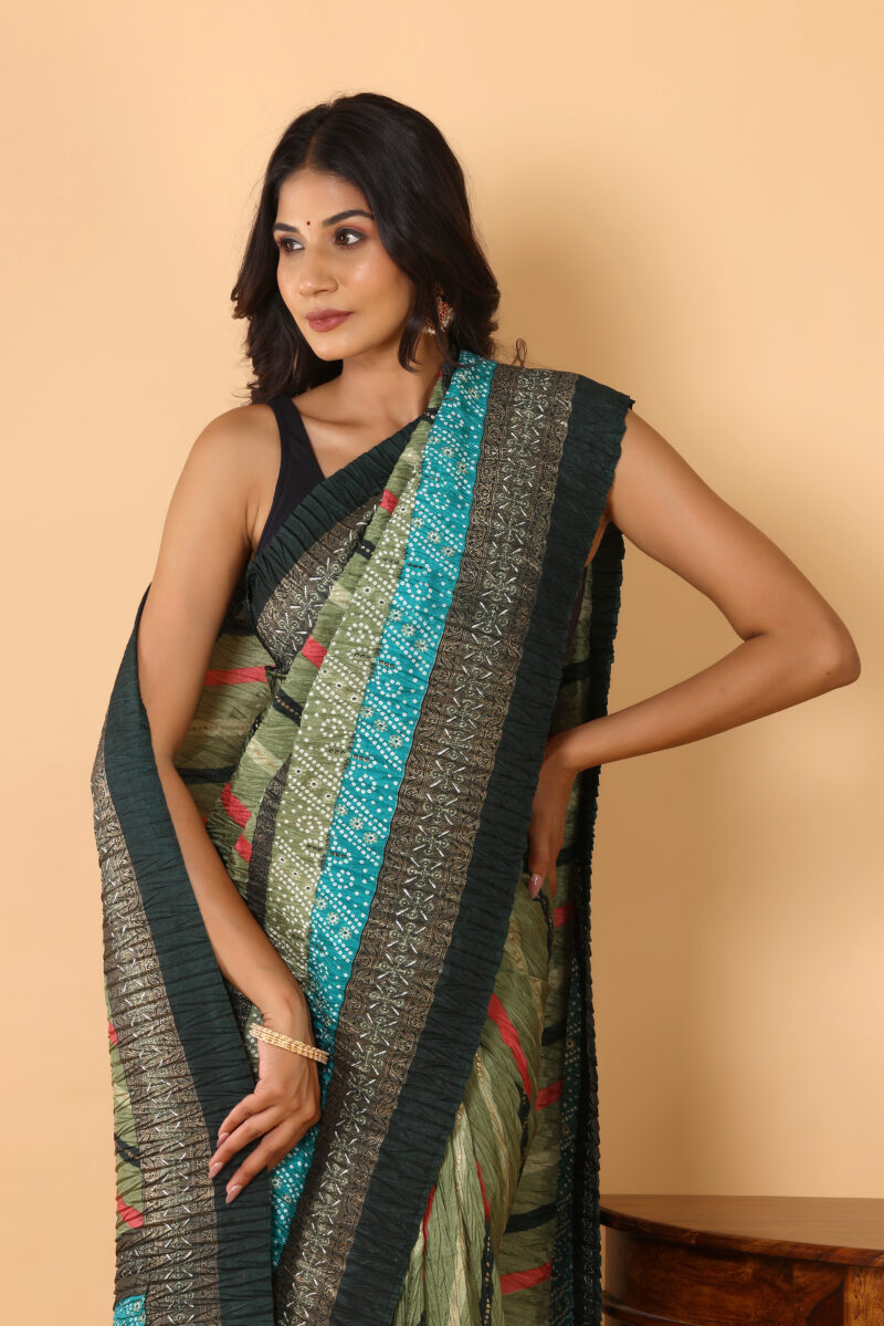 Multicolor Striped Dola Silk Saree With Zari - Image 4