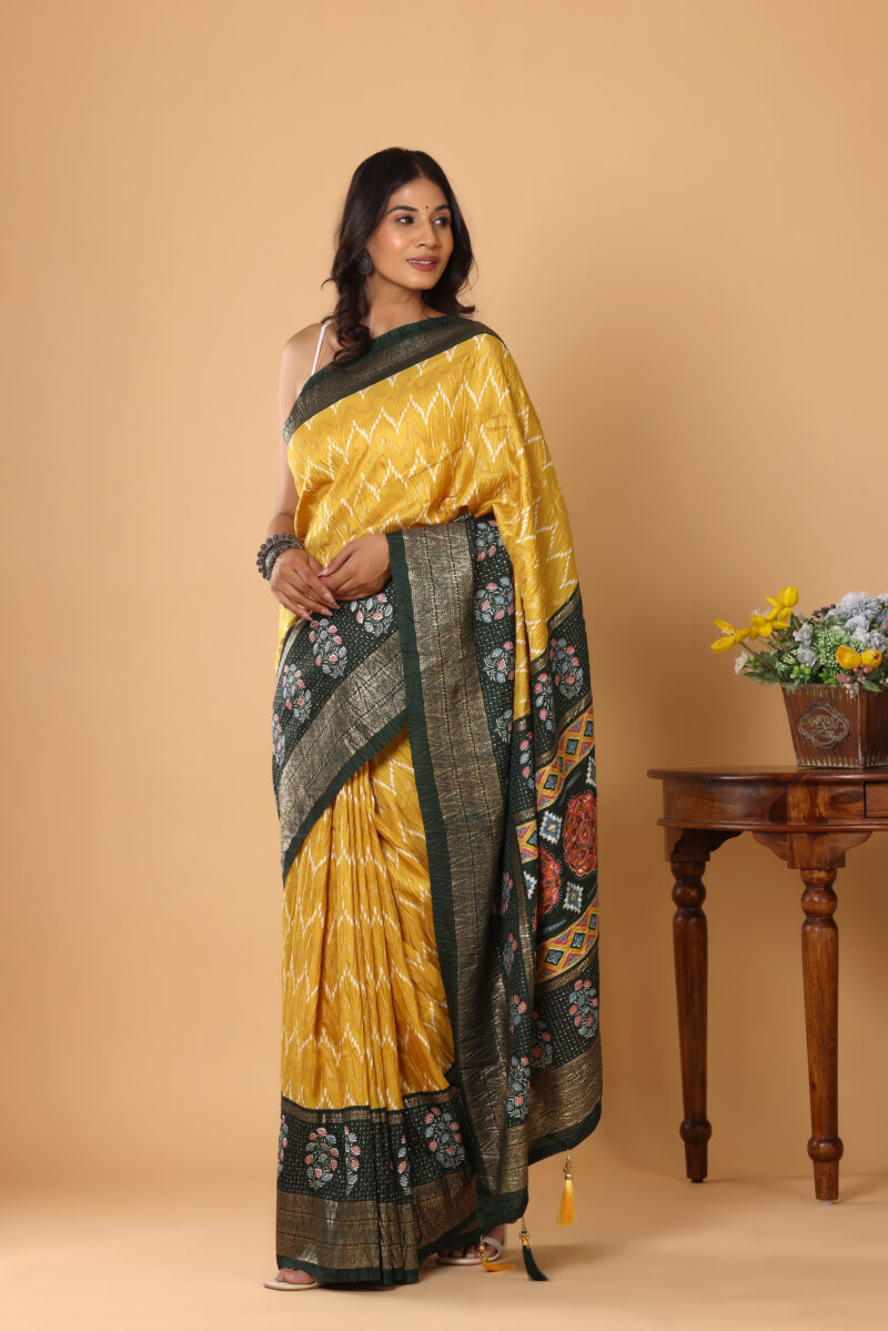 Radiant Yellow Dola Silk Saree with Zari Border