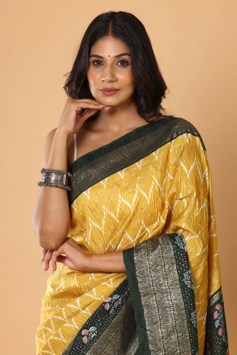 Radiant Yellow Dola Silk Saree with Zari Border - Image 4