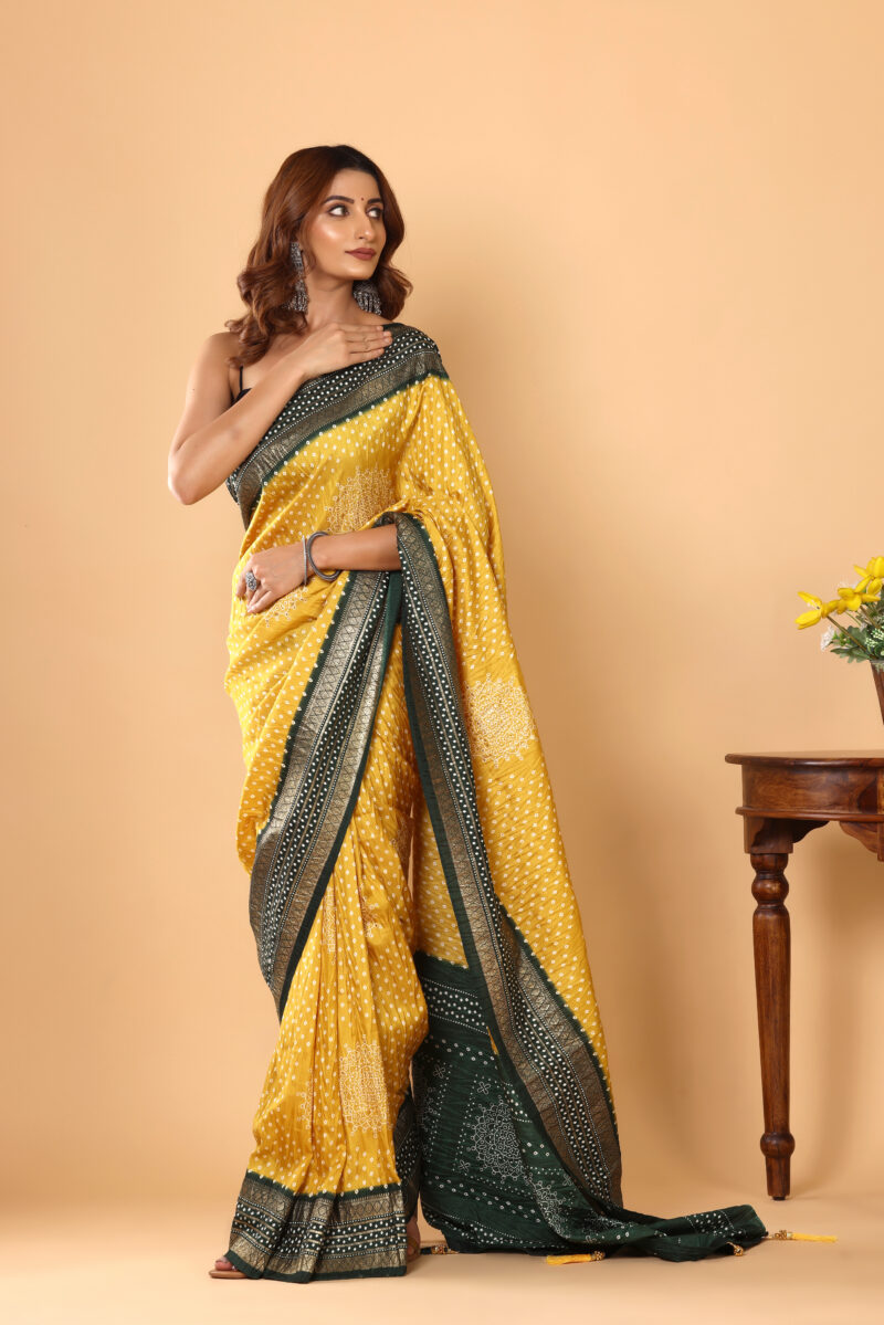 Sunshine Yellow Dola Silk Saree with Patola-Inspired Border & Pallu