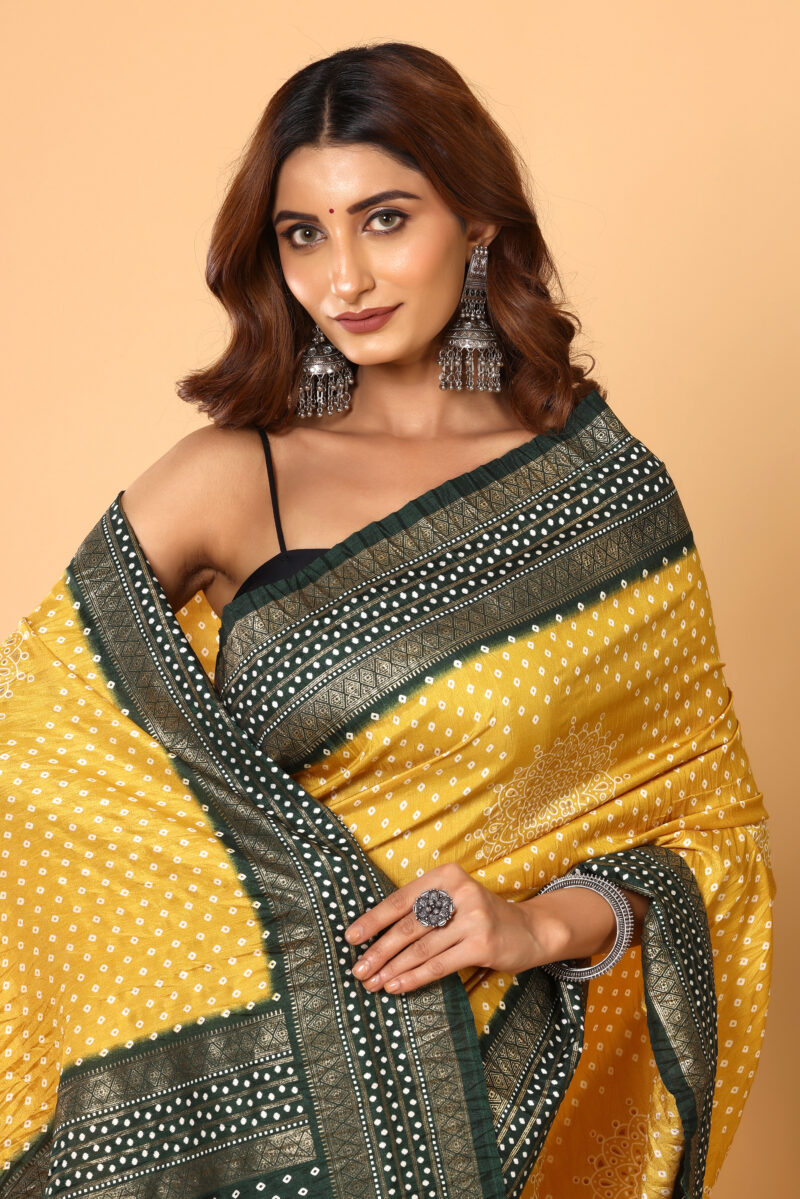 Sunshine Yellow Dola Silk Saree with Patola-Inspired Border & Pallu - Image 4