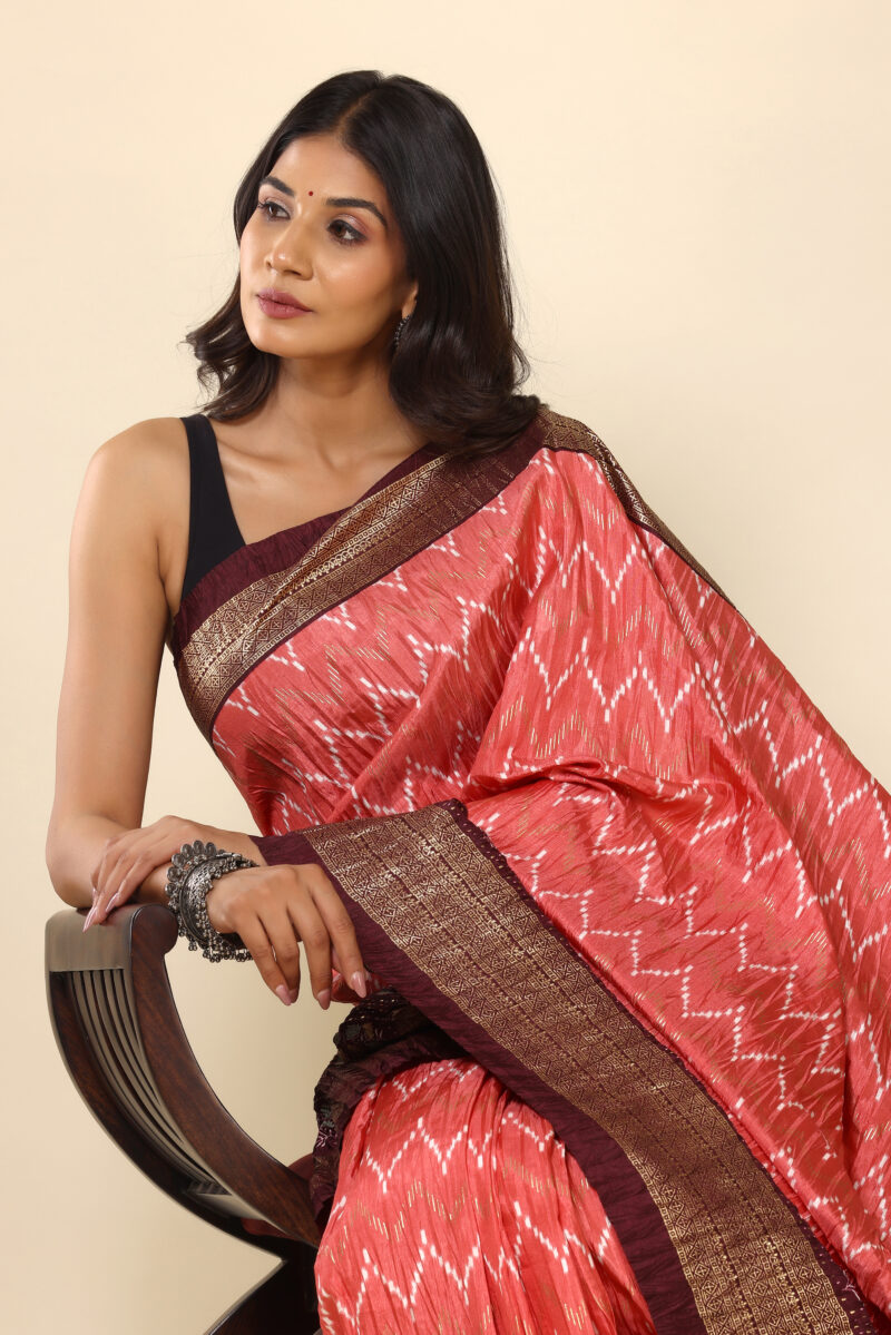 Graceful Peach Dola Silk Saree With Embroidered Border - Image 4