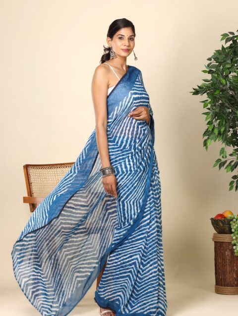 Blue Laheria Chiffon Saree